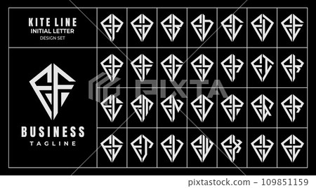 Geometric line kite shape letter F FF logo design set 109851159