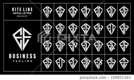 Geometric line kite shape letter E EE logo design set 109851163
