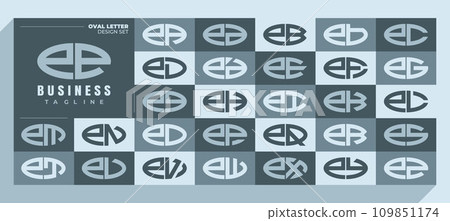 Curve line ellipse lowercase letter E EE logo design bundle 109851174