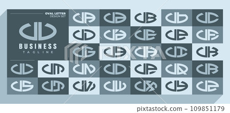 Modern curve ellipse letter U UU logo design bundle 109851179