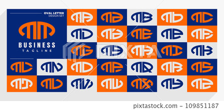 Set of abstract line oval letter M MM logo design 109851187