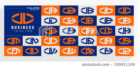 Set of abstract line oval letter J JL logo design 109851189