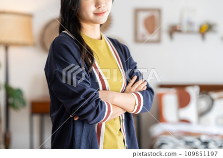 young woman thinking in the room young woman thinking in the room 109851197