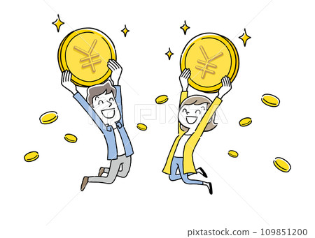 向量插畫素材:一個人拿著錢笑著跳躍 向量插畫素材:一個人拿著錢笑著跳躍 109851200