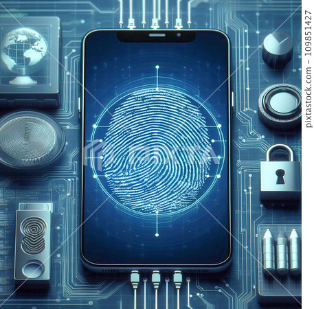 AI-generated content. Fingerprint scan provides security access with biometrics identification. Business Technology Safety Internet 109851427