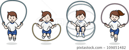 孩子們穿著體操服跳繩 孩子們穿著體操服跳繩 109851482