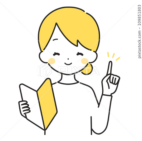 Yellow | Woman in plain clothes with beginner's mark | Pointing 109851803