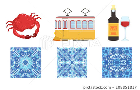 Traditional Portugal Symbols Set, Historical Signs of Lissabon, Travel to Portugal Design Elements Illustration 109851817