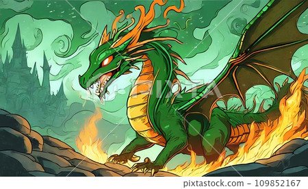 被火焰包圍的綠龍 被火焰包圍的綠龍 109852167