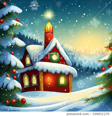 聖誕樹和紅房子 109852170