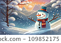 可愛的雪人戴著帽子站在雪地上 109852175