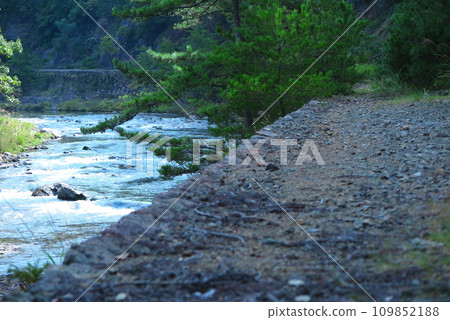 Traces of the Ikuno Ginzan trolley tracks along the Ichikawa River in Asago City 109852188