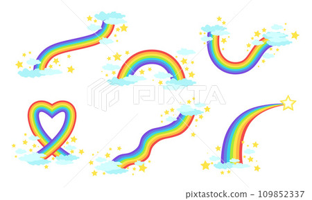 Rainbows Collection, Bright Rainbows in the Sky with louds Vector Illustration Rainbows Collection, Bright Rainbows in the Sky with louds Vector Illustration 109852337