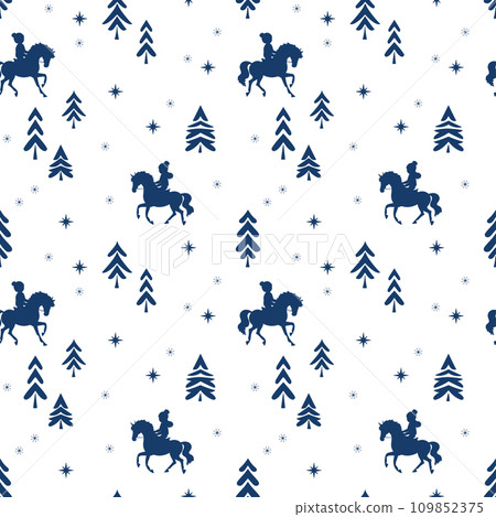 Horseback riding in the winter forest Horseback riding in the winter forest 109852375