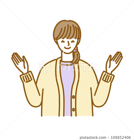 A happy woman spreading her arms and smiling 109852406