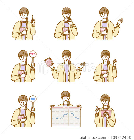 Various poses and facial expressions of women related to basal body temperature Various poses and facial expressions of women related to basal body temperature 109852408