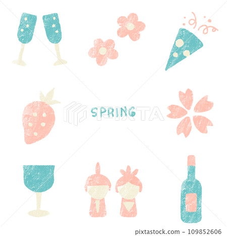 春天可以使用的葡萄酒和季節性立體插圖集(粉紅色,藍色) 春天可以使用的葡萄酒和季節性立體插圖集(粉紅色,藍色) 109852606