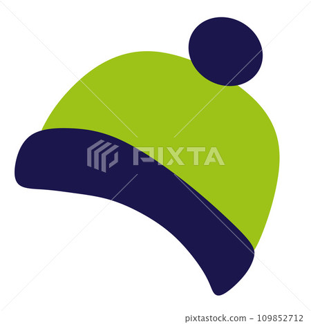 Warm colorful hat. Red headwear and stylish accessory for cold weather and autumn and winter season. Knitted color cap, garment and wear. Cartoon flat vector illustration isolated on white 109852712