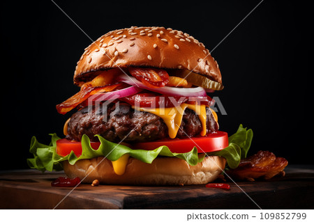 AI-generated content. Flying slice of hot pizza with stretchy cheese 109852799