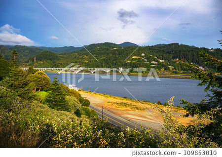 The Rogue River Bridge in Gold Beach, Oregon, USA The Rogue River Bridge in Gold Beach, Oregon, USA 109853010