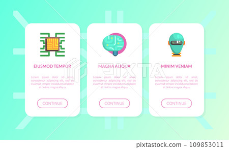 Artificial Intelligence Landing Page Set, Electric Brain, Neural Network, Modern Data Storage, Website Template Vector Illustration 109853011
