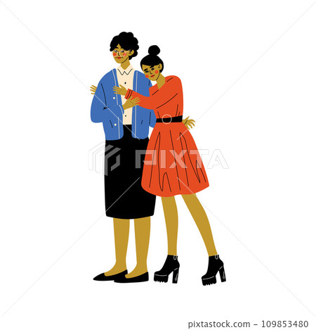 Mother with Adult Daughter, Girl Hugging Her Mom, Happy Family Concept Vector Illustration 109853480