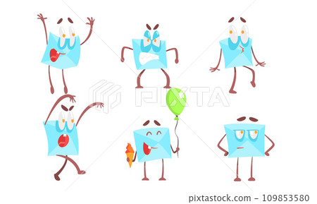 Cute Paper Envelopes Cartoon Characters Set, Funny Letter with Various Emotions Vector Illustration Cute Paper Envelopes Cartoon Characters Set, Funny Letter with Various Emotions Vector Illustration 109853580