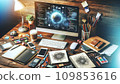 A computer displaying a graphic design 109853616