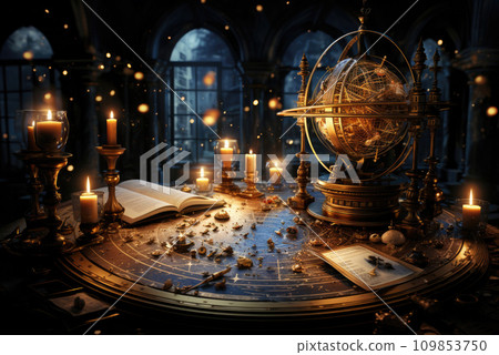 Astrologer's workplace. Mysticism and science concept Astrologer's workplace. Mysticism and science concept 109853750