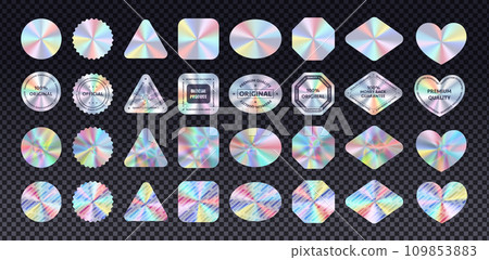 Holographic retro futuristic stickers vector icons set 109853883