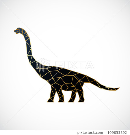 Polygonal golden Brachiosaurus emblem.  109853892