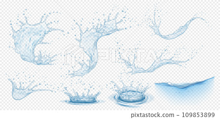 Water splashes with drops realistic vector illustration set 109853899