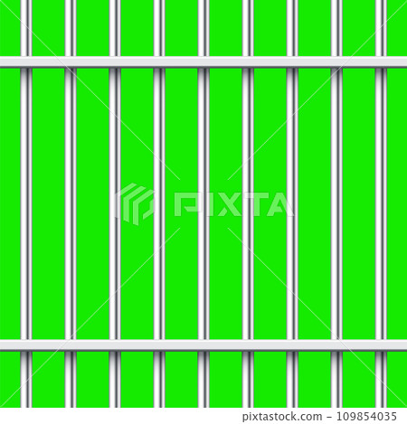 Shiny metal prison bars isolated on green chroma key. Detailed jail cage, prison iron fence. Criminal background mockup. Vector illustration Shiny metal prison bars isolated on green chroma key. Detailed jail cage, prison iron fence. Criminal background mockup. Vector illustration 109854035
