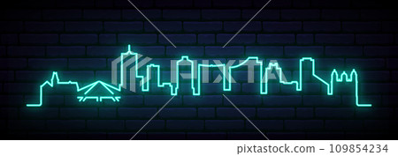 Blue neon skyline of Christchurch. Blue neon skyline of Christchurch. 109854234
