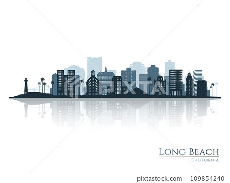 Long Beach skyline silhouette with reflection.  109854240