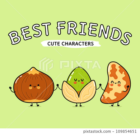 Cute, funny happy Brazilian nut, Pistachio and Hazelnut. Vector hand drawn cartoon kawaii characters, illustration icon. Funny cartoon Brazilian nut, Pistachio, Hazelnut mascot friends concept Cute, funny happy Brazilian nut, Pistachio and Hazelnut. Vector hand drawn cartoon kawaii characters, illustration icon. Funny cartoon Brazilian nut, Pistachio, Hazelnut mascot friends concept 109854651