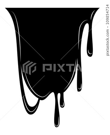 Paint dripping liquid. Flowing oil stain. Set of black drips. Abstract flow stencil, current ink streak or fluid smudge. Vector illustration on white background Paint dripping liquid. Flowing oil stain. Set of black drips. Abstract flow stencil, current ink streak or fluid smudge. Vector illustration on white background 109854714