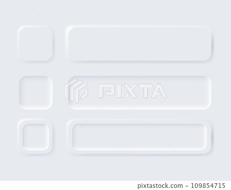 Neumorphic buttons. Simple trendy design elements UI components isolated on light background. Control element for website, mobile app menu and navigation with rounded edges Neumorphic buttons. Simple trendy design elements UI components isolated on light background. Control element for website, mobile app menu and navigation with rounded edges 109854715