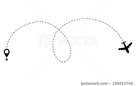 Airplane dotted route line. Path travel line shape. Flight route with start point and dash line trace for plane isolated vector illustration 109854748