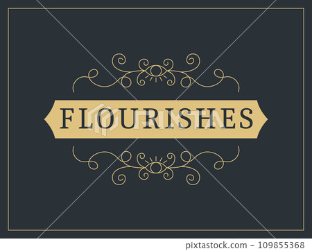 Flourishes calligraphic vintage ornamental background. Vector luxury invitation, restaurant menu or royalty certificate. Golden ornate page with swirls and vignettes elements 109855368