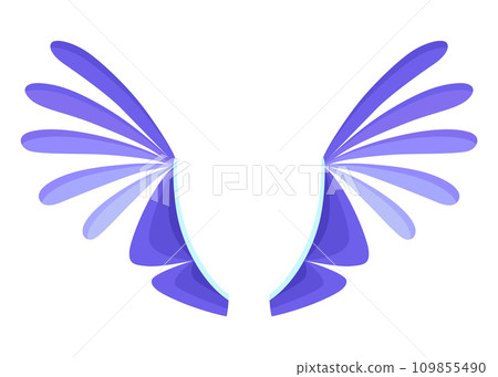 Cartoon wings of fairy creatures, fantasy characters and animals. Wings pairs with colorful cover designs. Isolated cartoon vector illustration 109855490