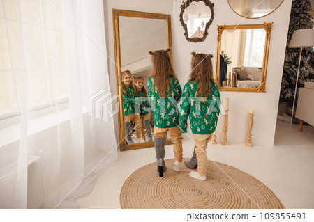 Twins dressing like fairy and looking in the mirror 109855491