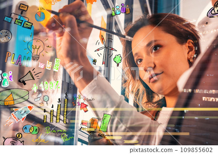 Team of happy people work together as teamwork and partner 109855602