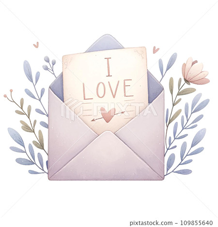 love letter " I LOVE YOU" and envelope watercolor illustration . .AI Generate love letter " I LOVE YOU" and envelope watercolor illustration . .AI Generate 109855640