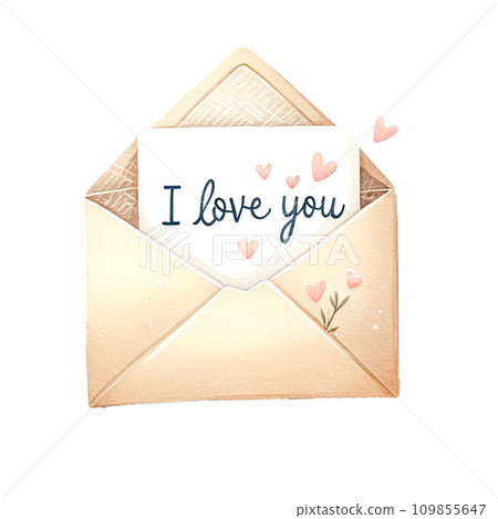 love letter " I LOVE YOU" and envelope watercolor illustration . .AI Generate love letter " I LOVE YOU" and envelope watercolor illustration . .AI Generate 109855647