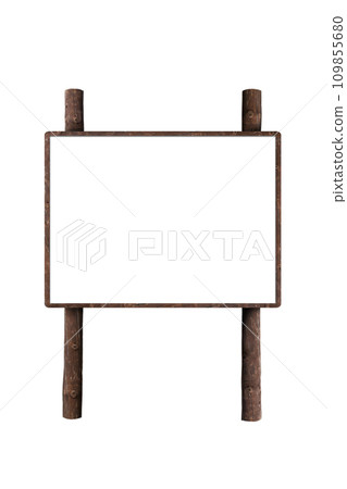 Rustic signboard with white blank board for copy space. Add text, photo, information 109855680