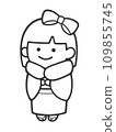 Woman in kimono [monochrome, no background, line drawing] 109855745