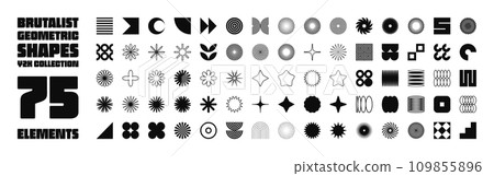 Brutalist geometric shapes, symbols. Simple primitive elements and forms. Bauhaus retro design, trendy contemporary minimalist style, y2k. Vector illustration Brutalist geometric shapes, symbols. Simple primitive elements and forms. Bauhaus retro design, trendy contemporary minimalist style, y2k. Vector illustration 109855896