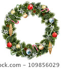 Vector Christmas Wreath with Christmas Decorations 109856029