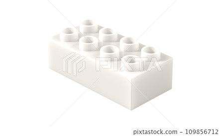 Gardenia Plastic Lego Block Isolated on a White Background. Children Toy Brick, Perspective View. Close Up View of a Game Block for Constructors. 3D illustration. 8K Ultra HD, 7680x4320, 300 dpi 109856712